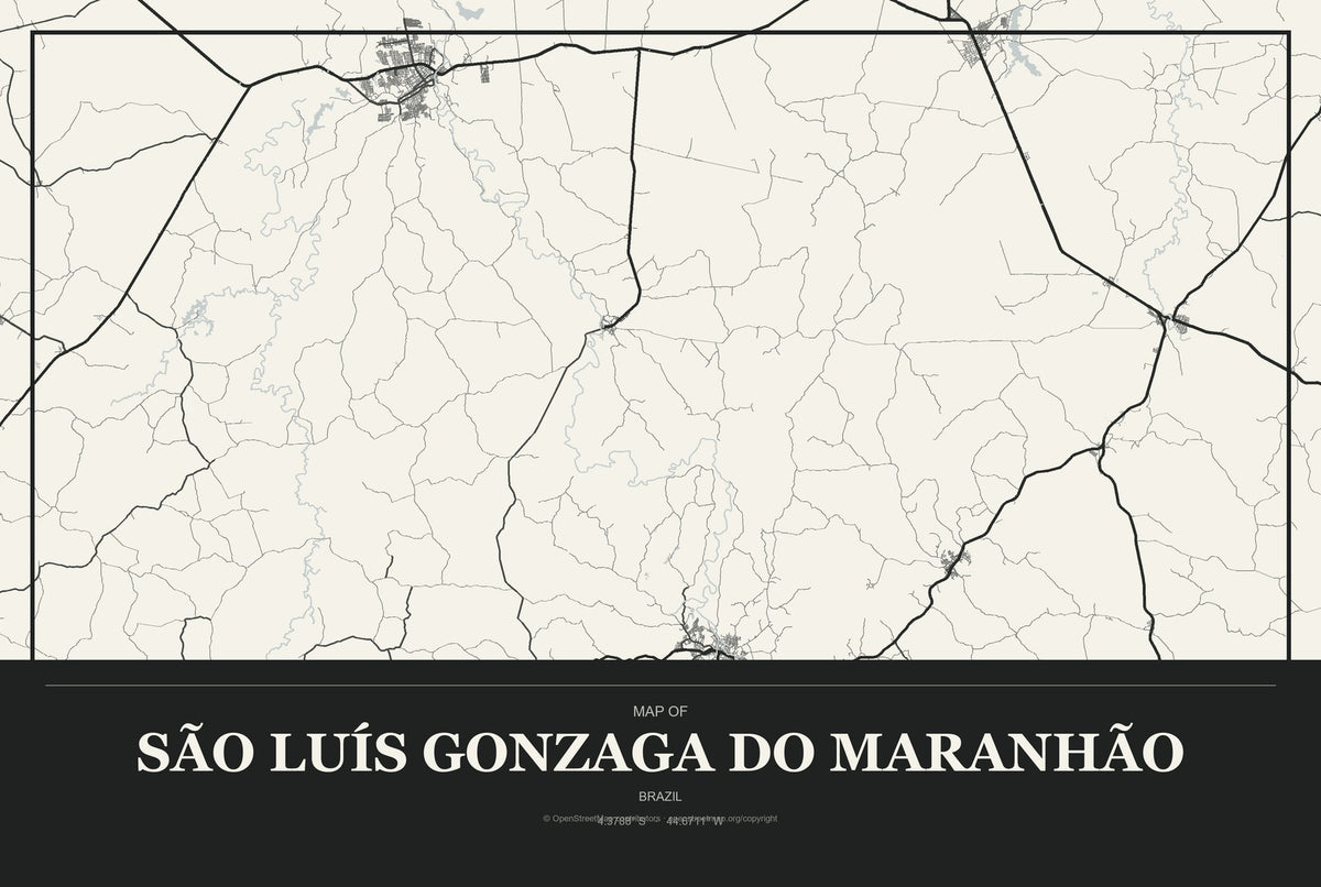 São Luís Gonzaga do Maranhão, Brazil City Map Aluminum Sign in Museum Plaque style
