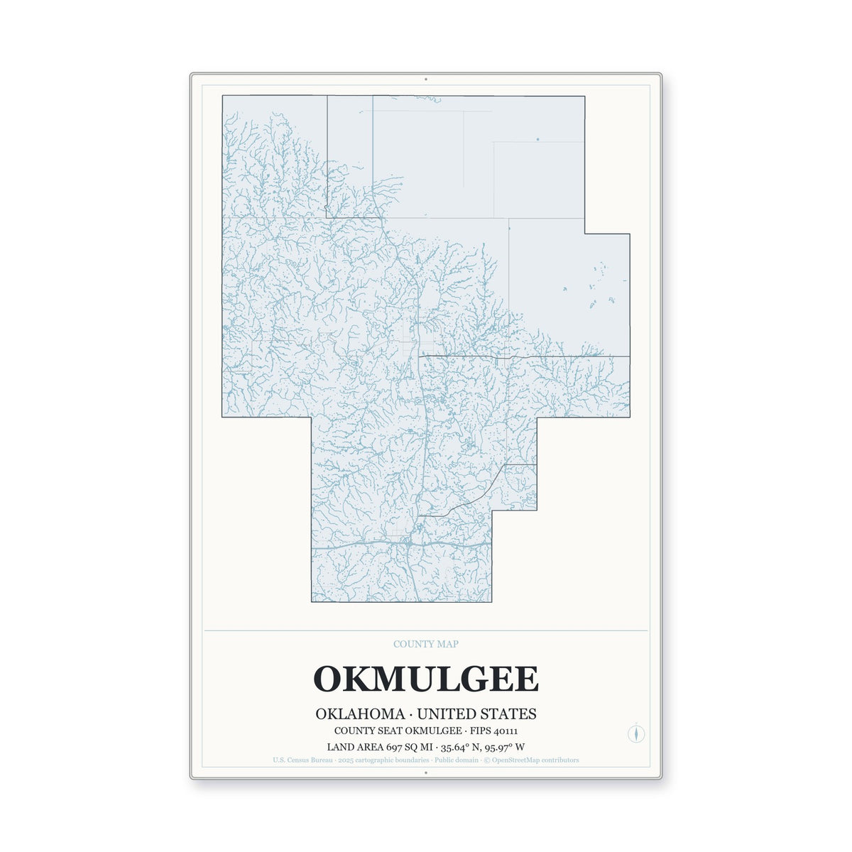 Okmulgee County, Oklahoma Map Aluminum Sign in Gallery Air style