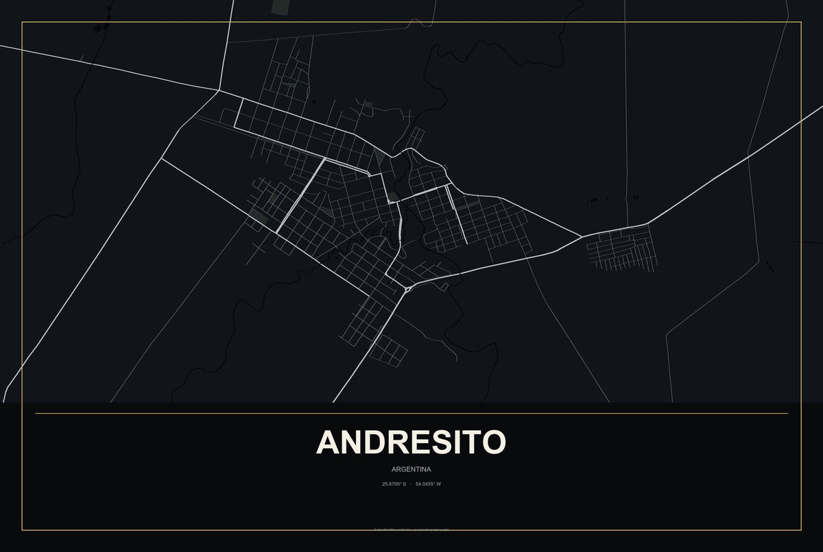 Andresito, Argentina City Map Aluminum Sign in Metropolitan Noir style