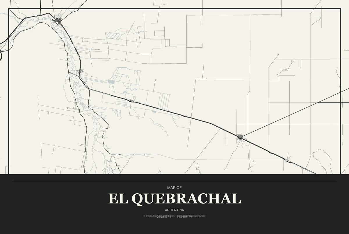 El Quebrachal, Argentina City Map Aluminum Sign in Museum Plaque style