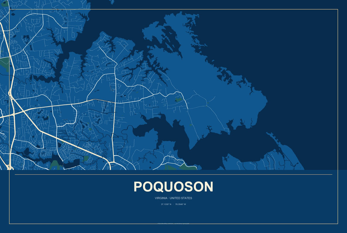 Poquoson, Virginia City Map Aluminum Sign in Harbor Cobalt style