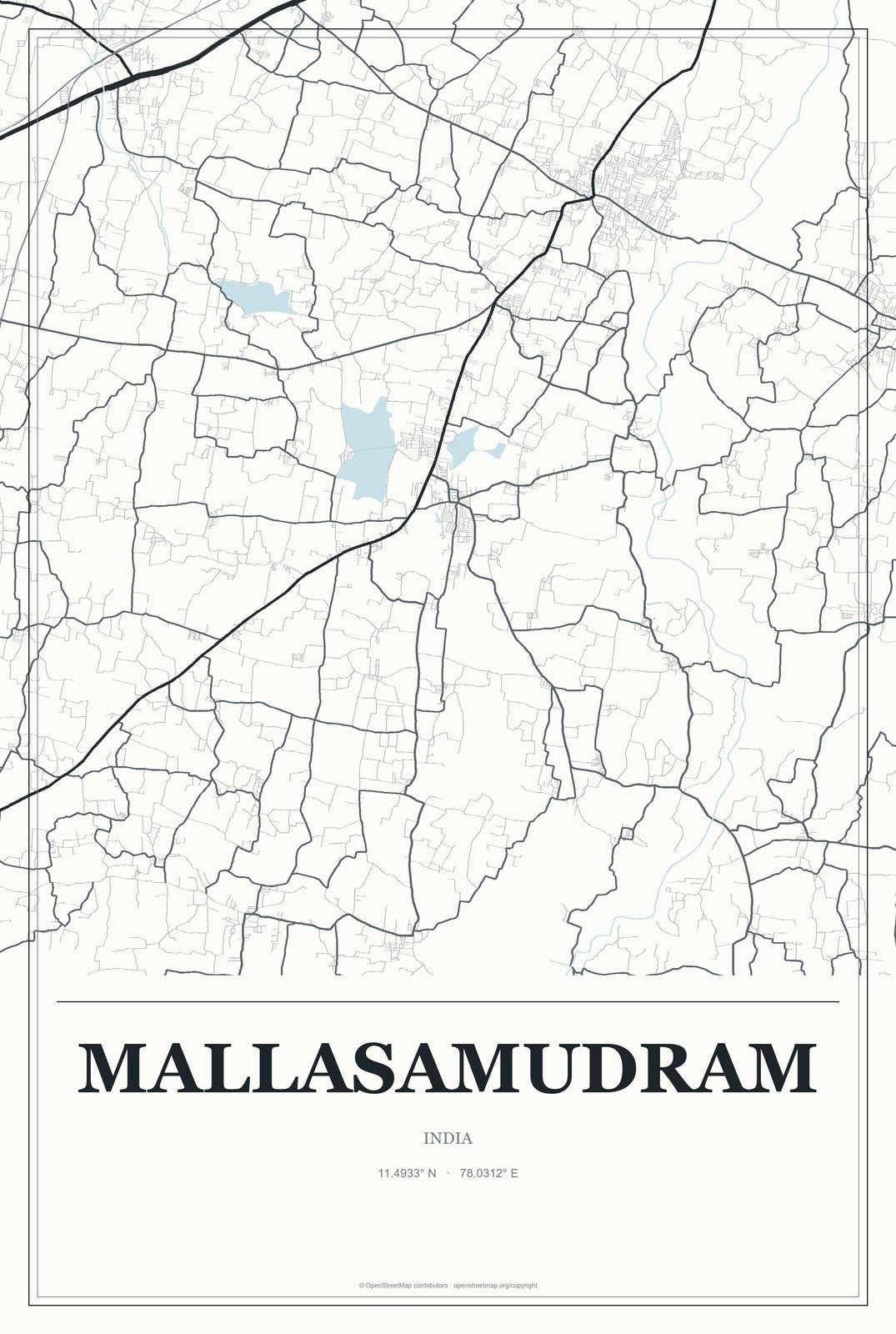 Mallasamudram, India City Map Aluminum Sign in Gallery Air style