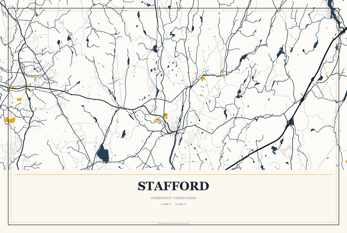 Stafford, Connecticut City Map Aluminum Sign in Citrine Modern style