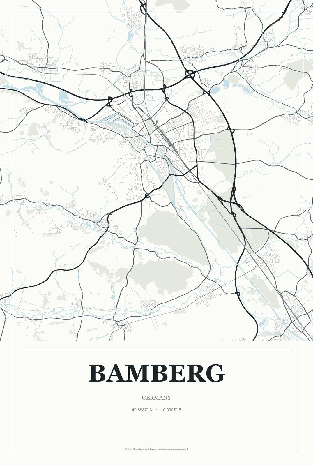 Bamberg, Germany City Map Aluminum Sign in Gallery Air style