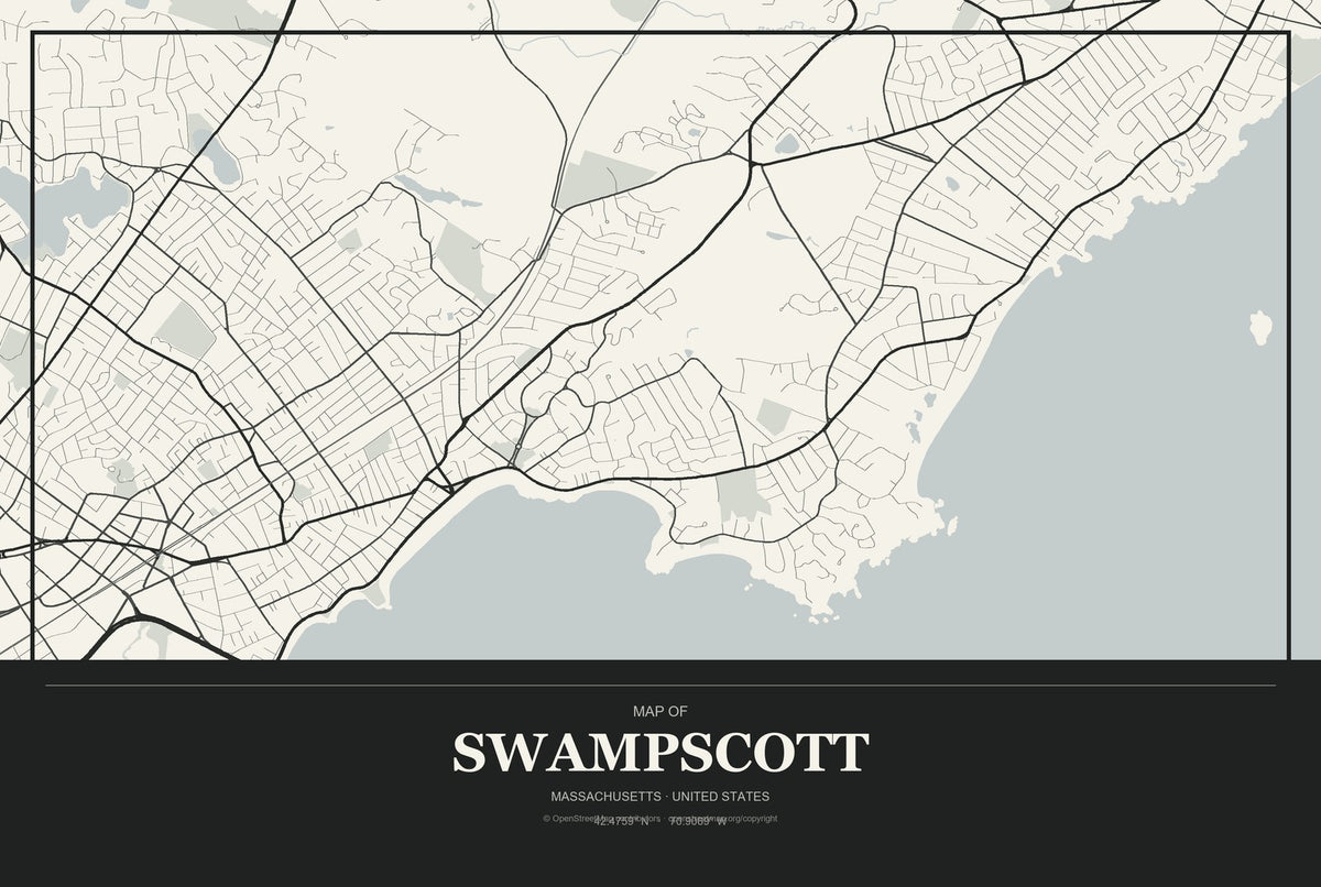 Swampscott, Massachusetts City Map Aluminum Sign in Museum Plaque style