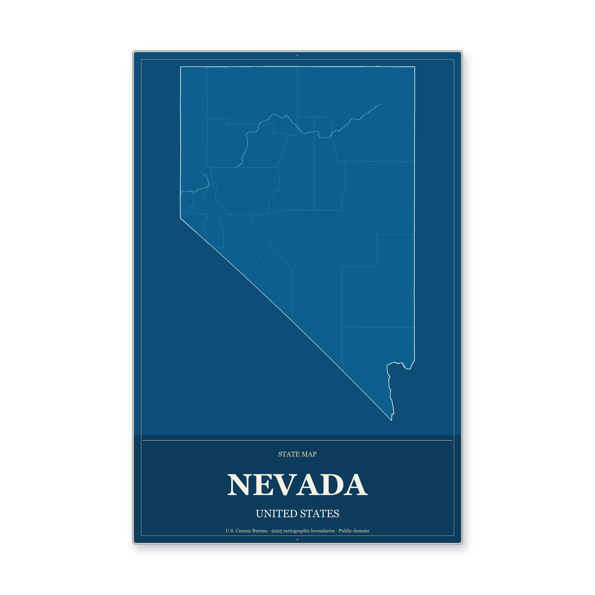 Nevada state map aluminum sign in Harbor Cobalt style