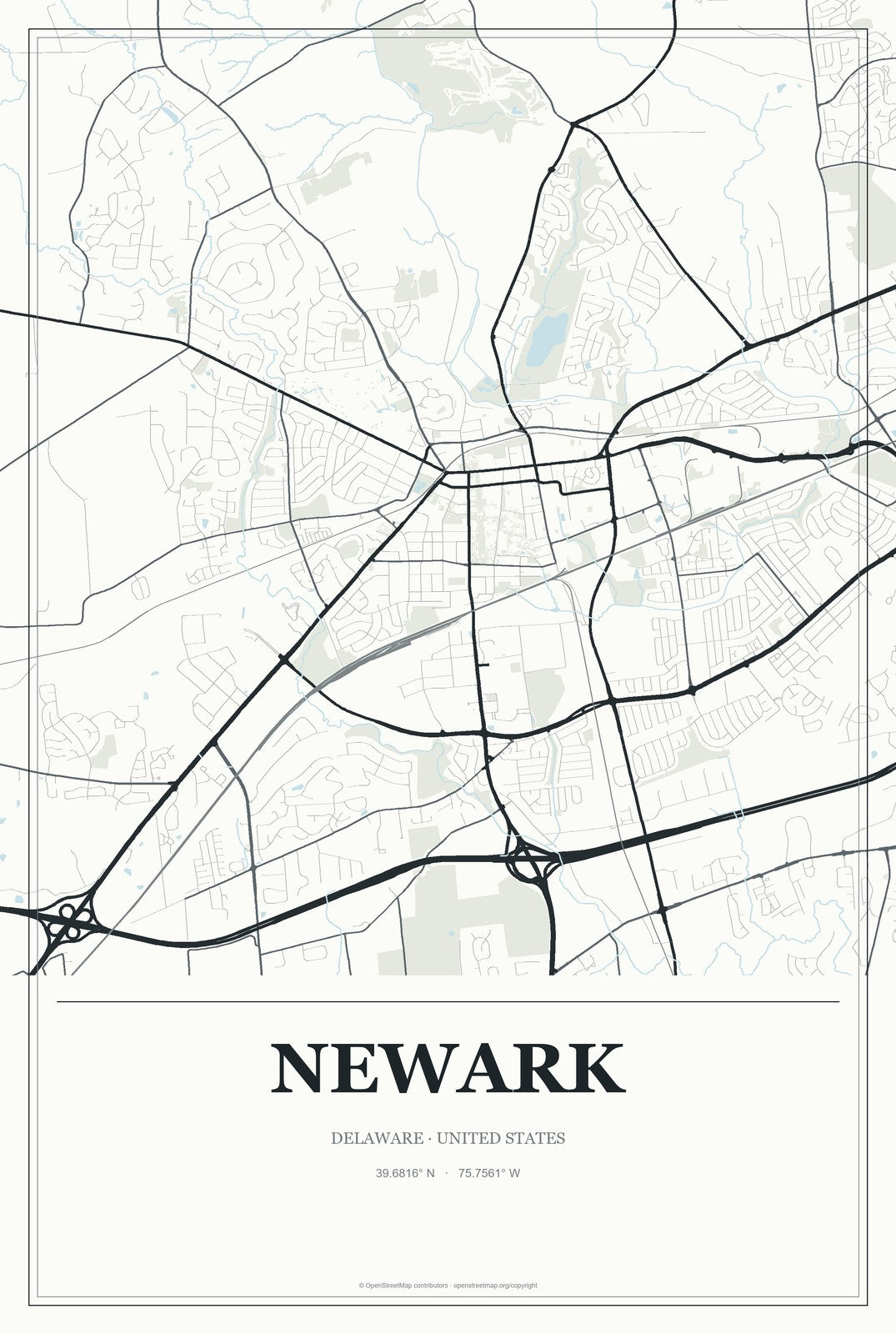 Newark, Delaware City Map Aluminum Sign in Gallery Air style