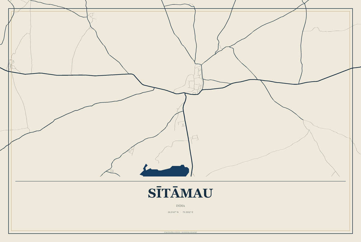 Sītāmau, India City Map Aluminum Sign in Coastal Cutout style
