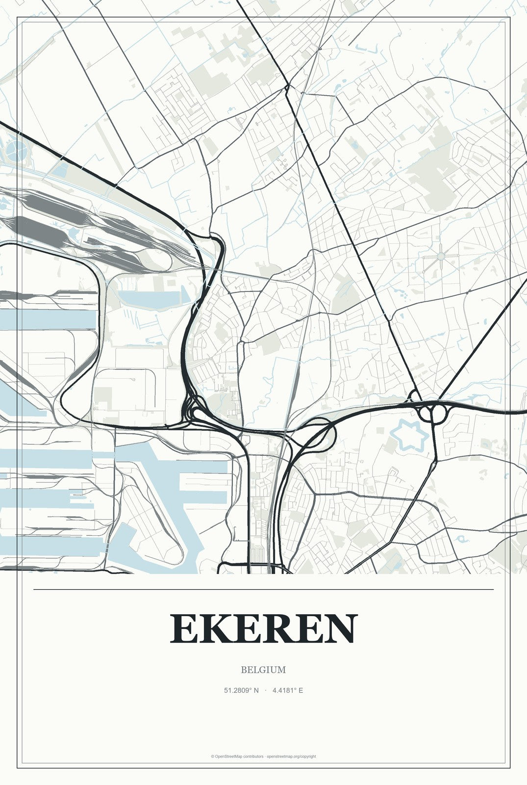 Ekeren, Belgium City Map Aluminum Sign in Gallery Air style