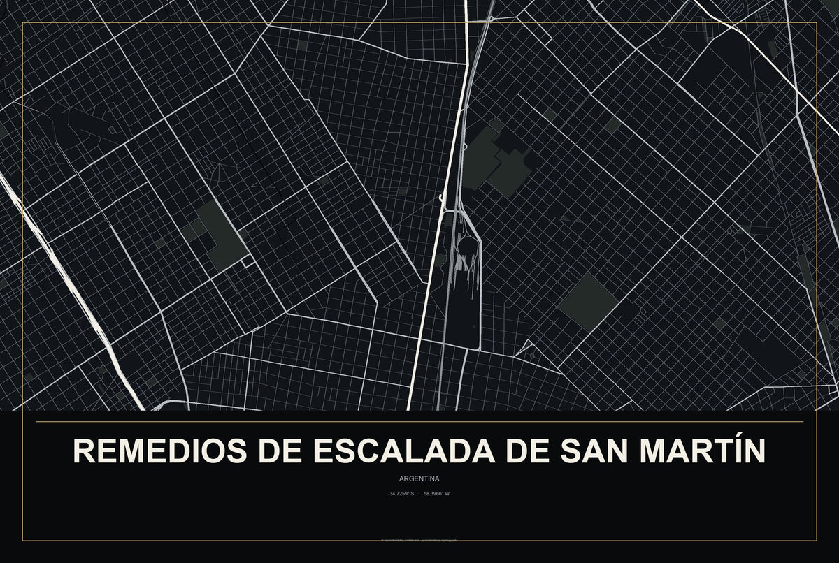 Remedios de Escalada de San Martín, Argentina City Map Aluminum Sign in Metropolitan Noir style