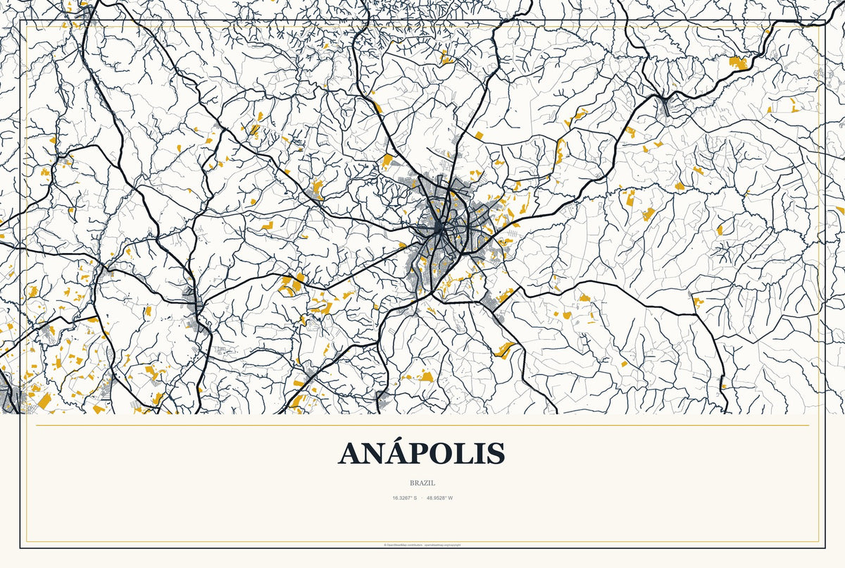 Anápolis, Brazil City Map Aluminum Sign in Citrine Modern style