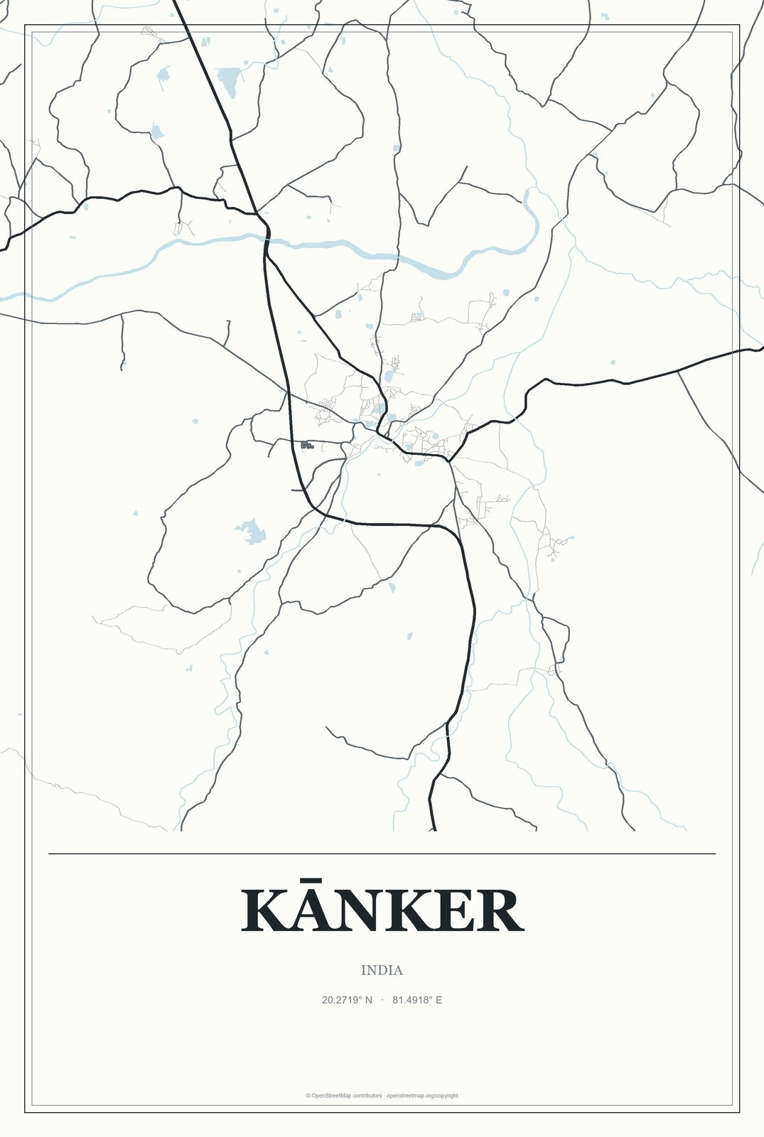 Kānker, India City Map Aluminum Sign in Gallery Air style