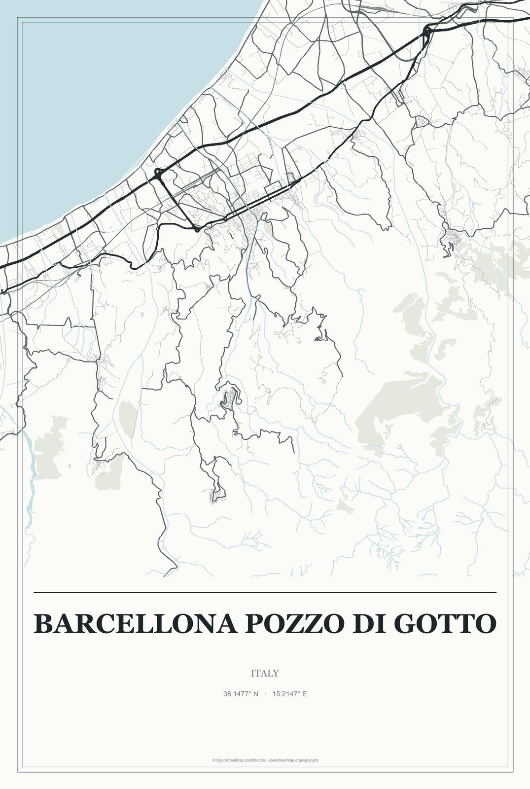 Barcellona Pozzo di Gotto, Italy City Map Aluminum Sign in Gallery Air style