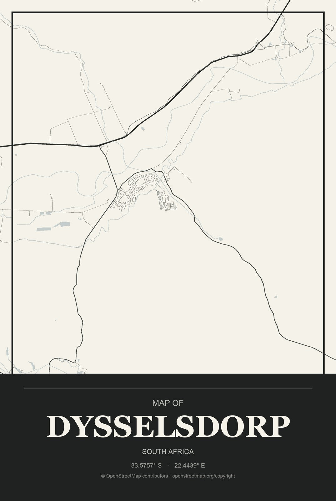 Dysselsdorp, South Africa City Map Aluminum Sign in Museum Plaque style