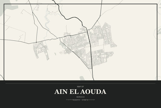 Ain El Aouda, Morocco City Map Aluminum Sign in Museum Plaque style