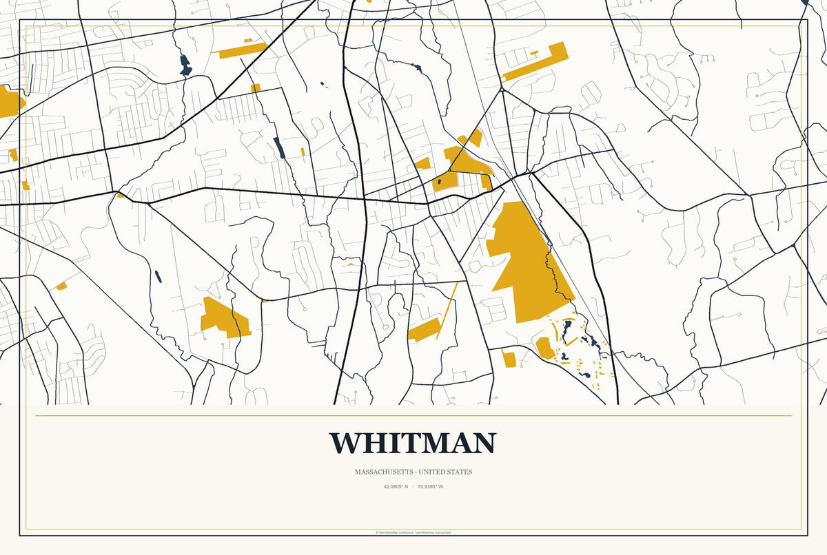 Whitman, Massachusetts City Map Aluminum Sign in Citrine Modern style