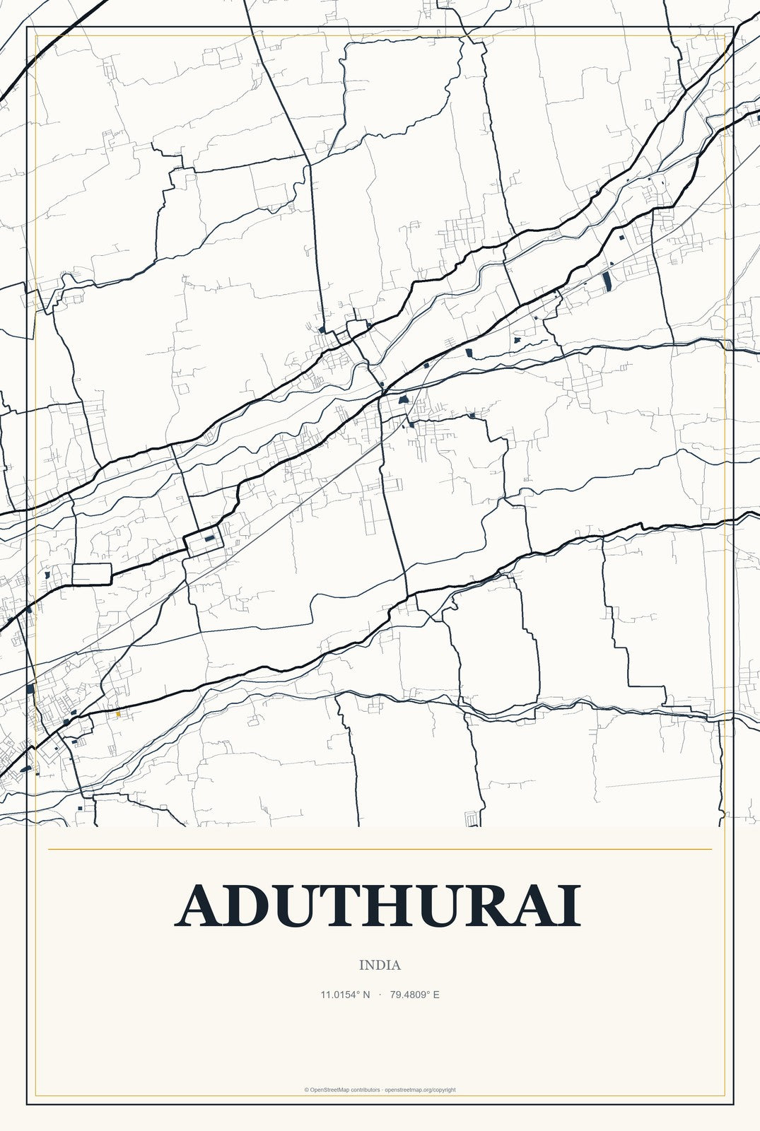 Aduthurai, India City Map Aluminum Sign in Citrine Modern style
