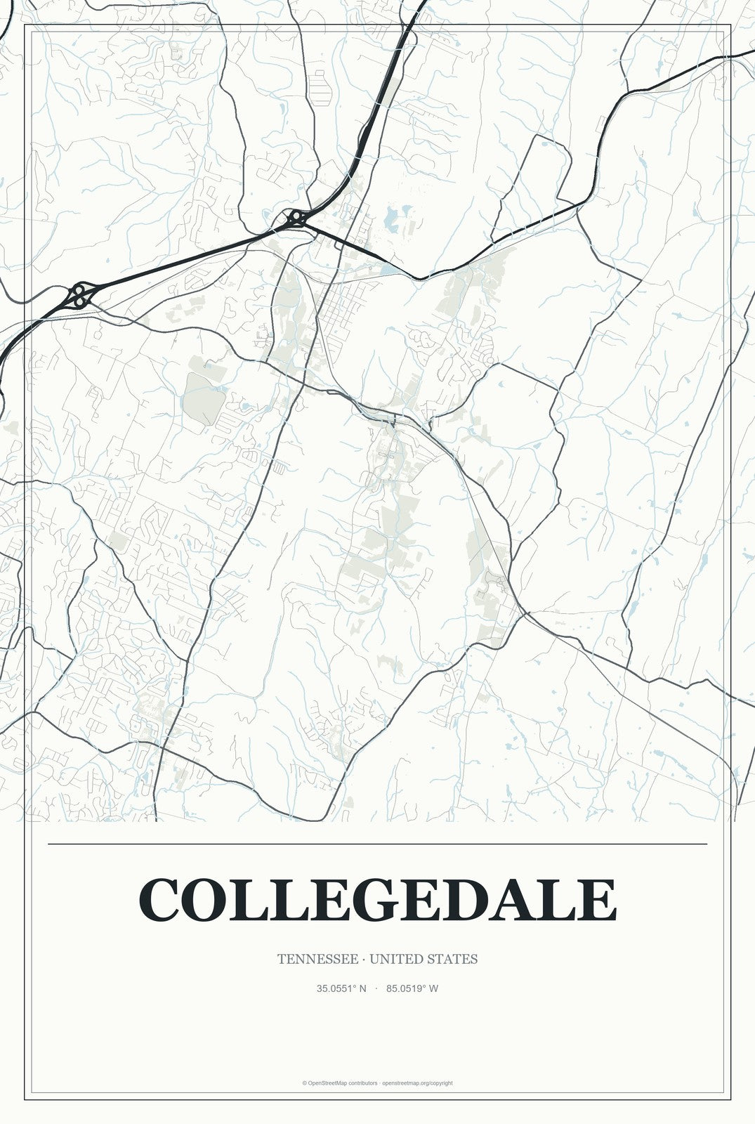 Collegedale, Tennessee City Map Aluminum Sign in Gallery Air style