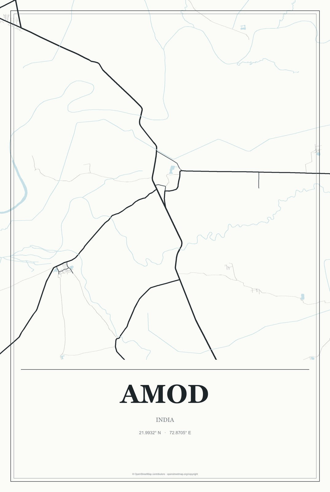 Amod, India City Map Aluminum Sign in Gallery Air style