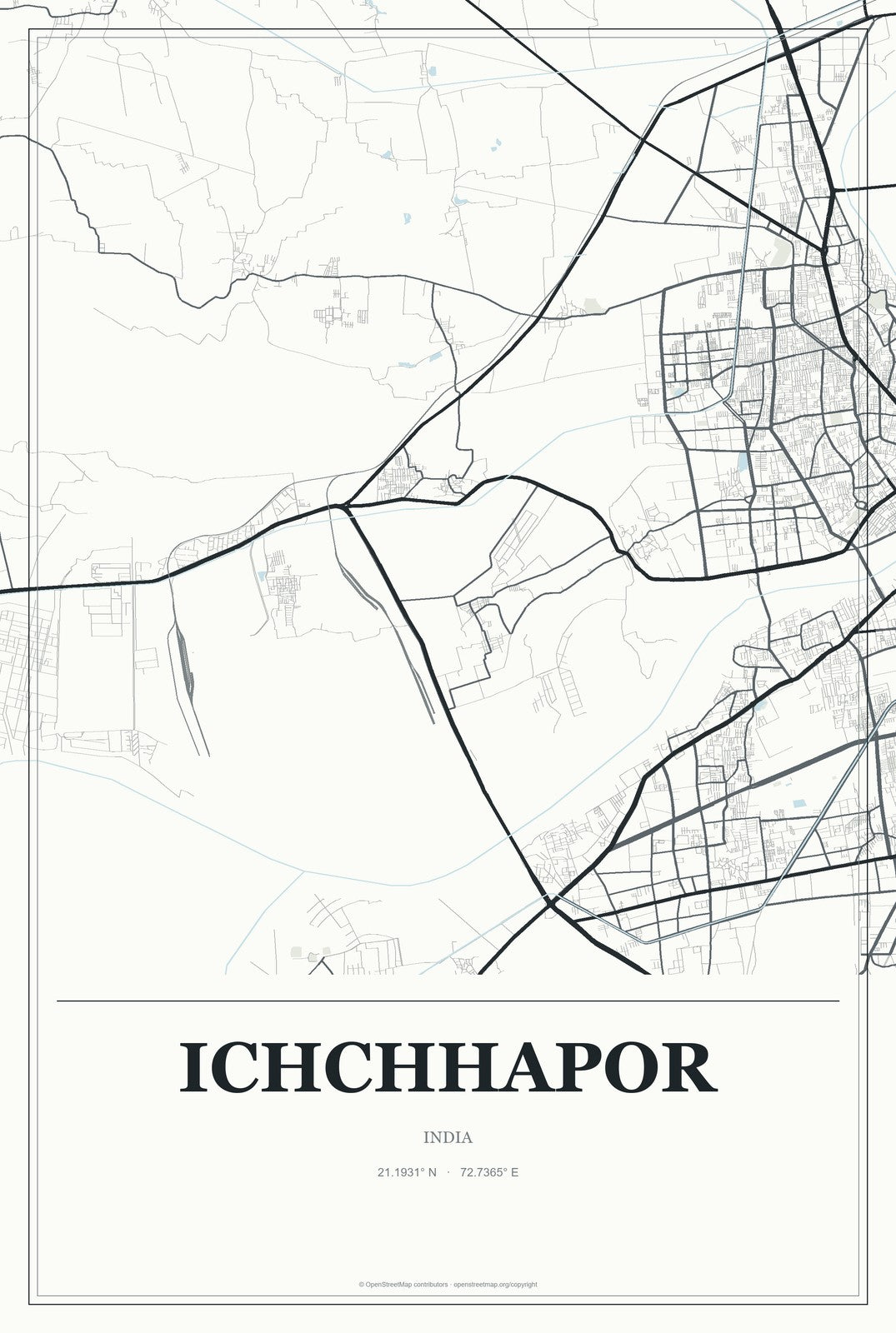Ichchhapor, India City Map Aluminum Sign in Gallery Air style