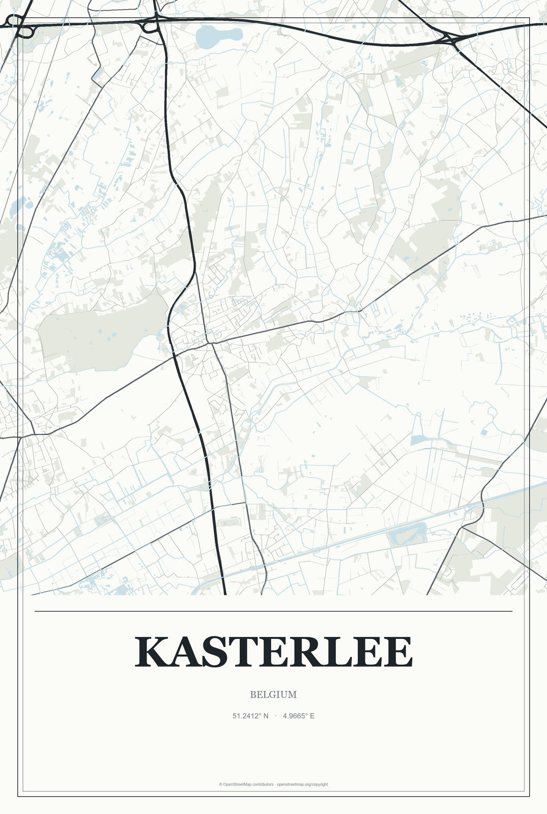 Kasterlee, Belgium City Map Aluminum Sign in Gallery Air style