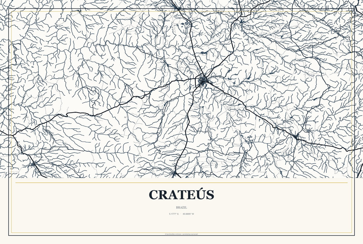 Crateús, Brazil City Map Aluminum Sign in Citrine Modern style
