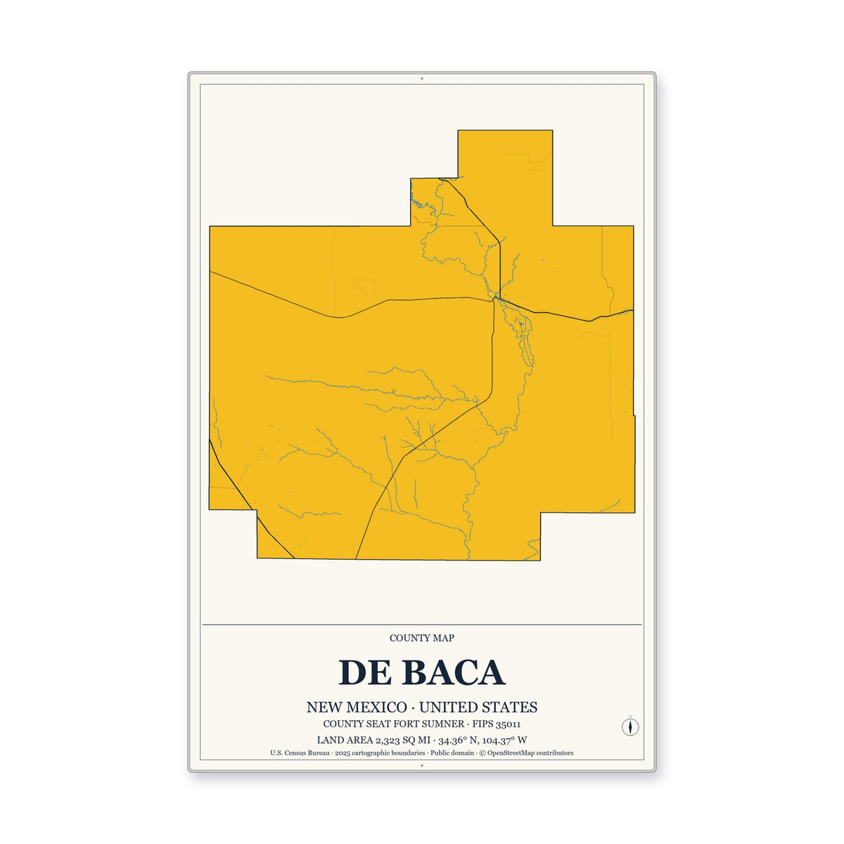 De Baca County, New Mexico Map Aluminum Sign in Citrine Modern style