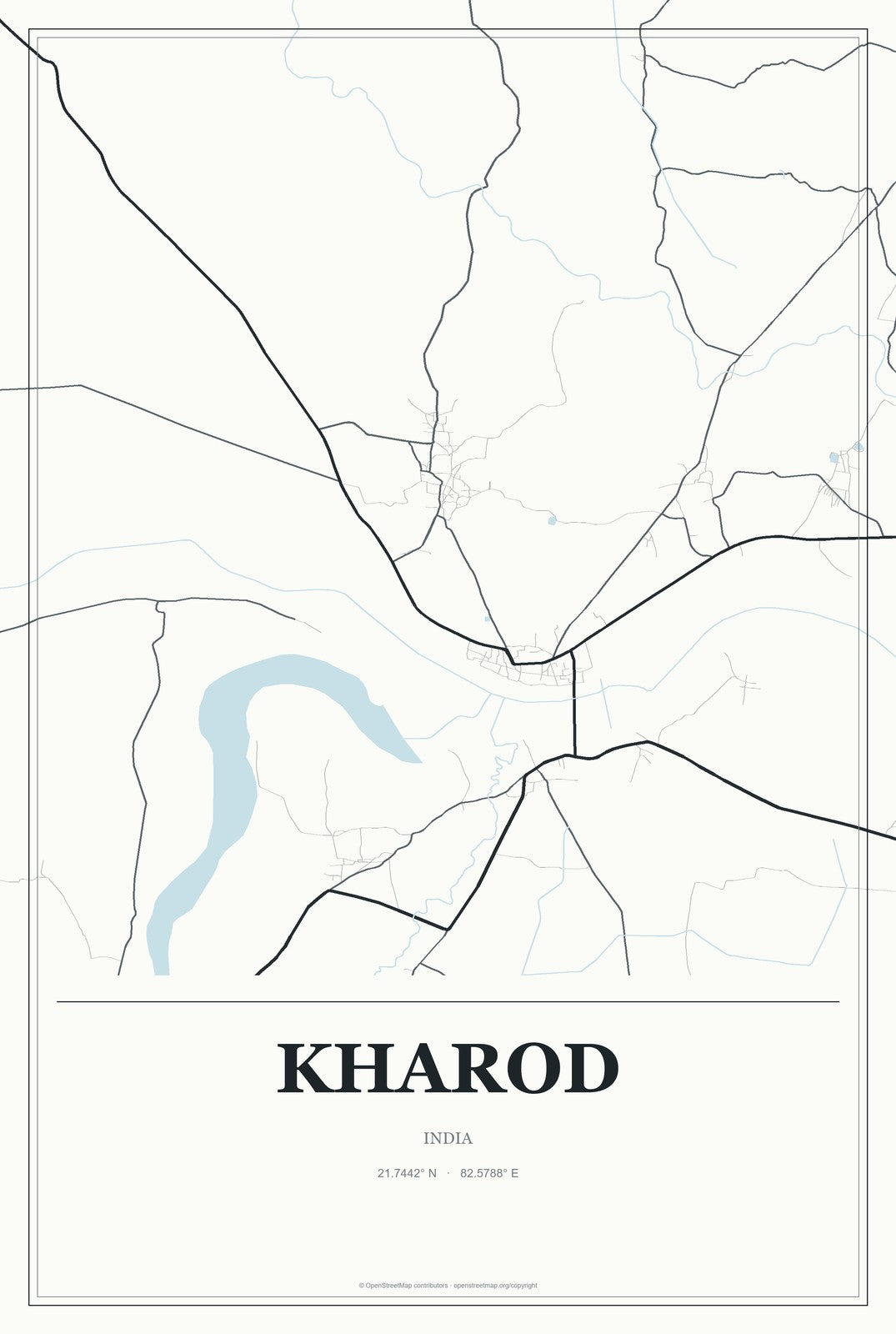 Kharod, India City Map Aluminum Sign in Gallery Air style