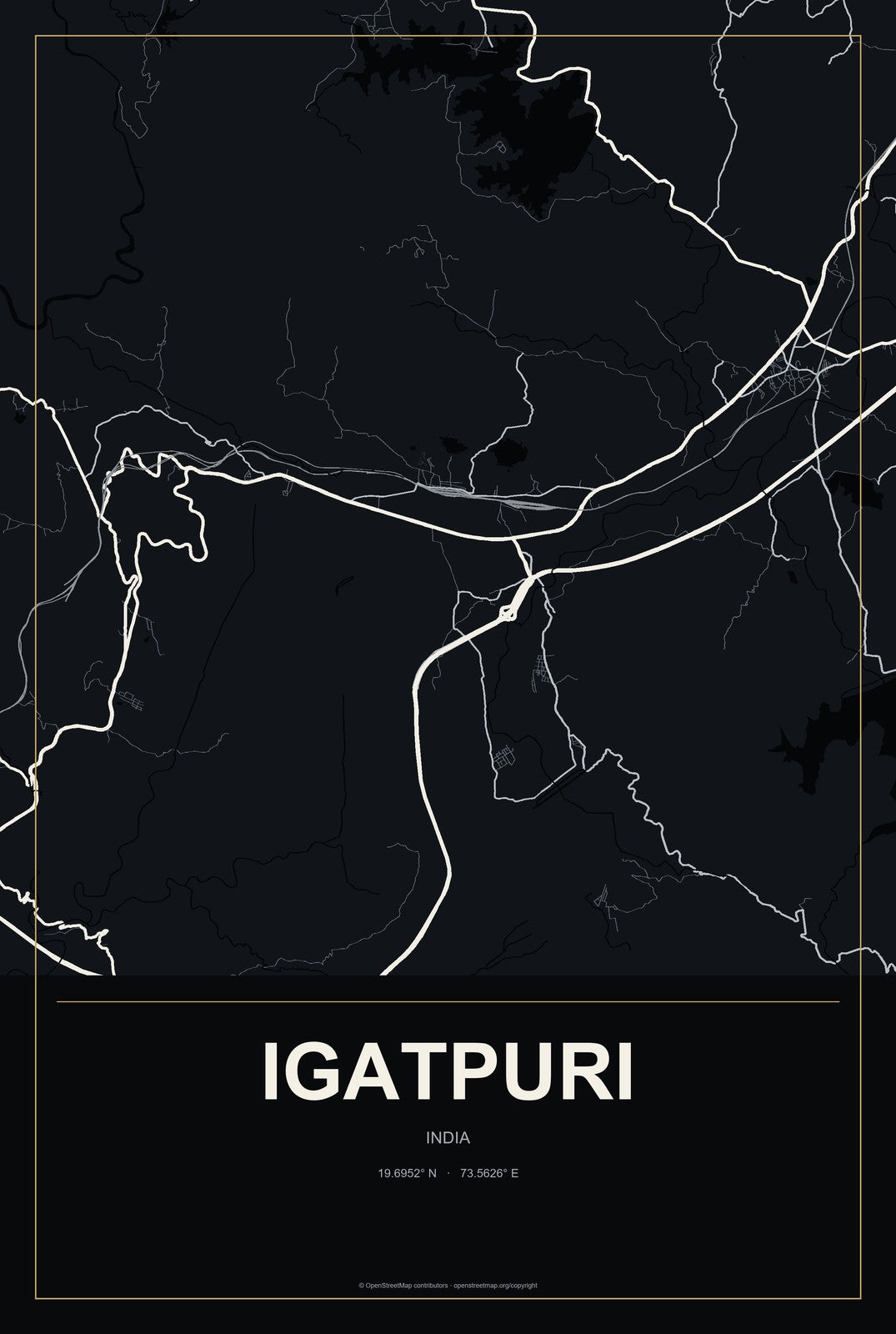 Igatpuri, India City Map Aluminum Sign in Metropolitan Noir style