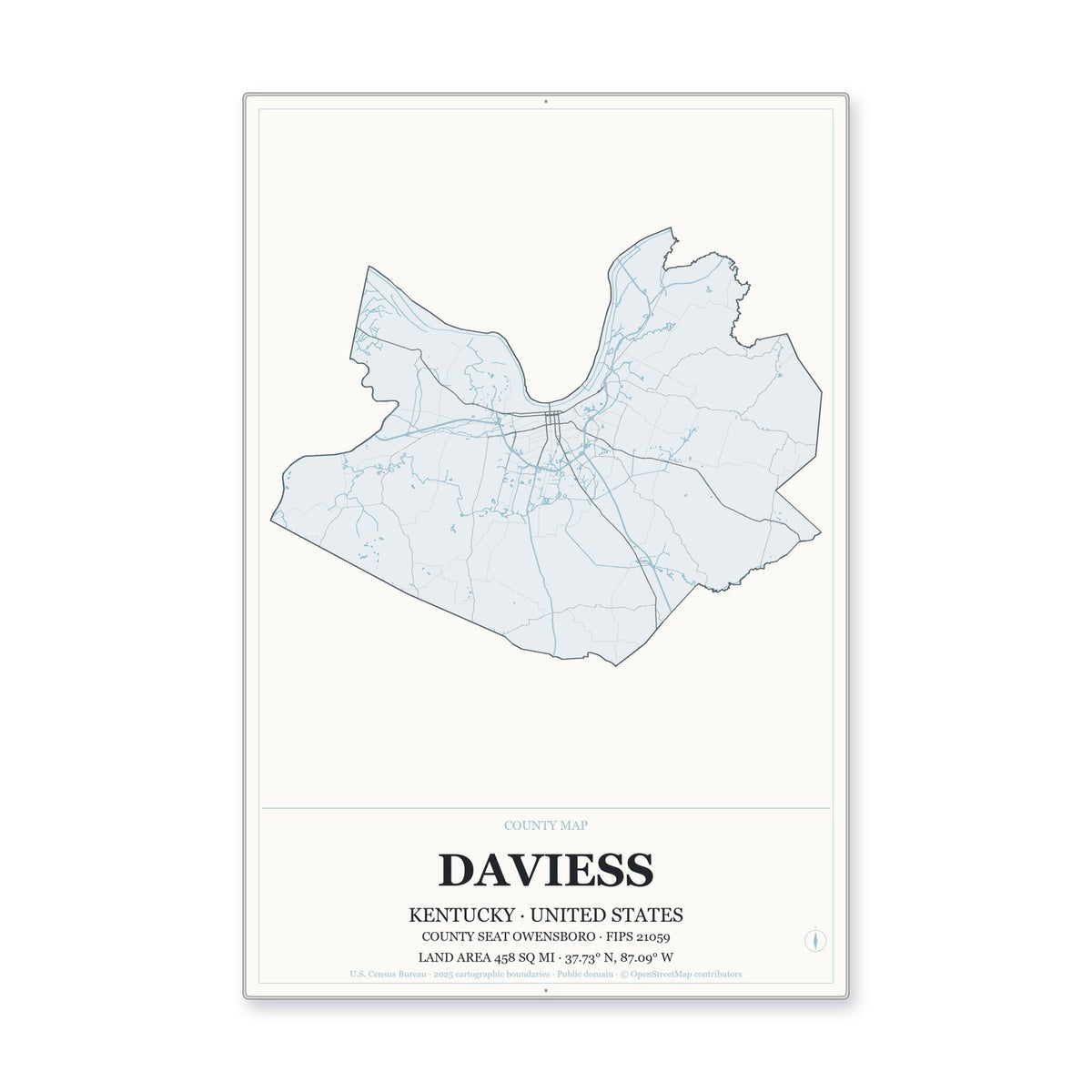 Daviess County, Kentucky Map Aluminum Sign in Gallery Air style