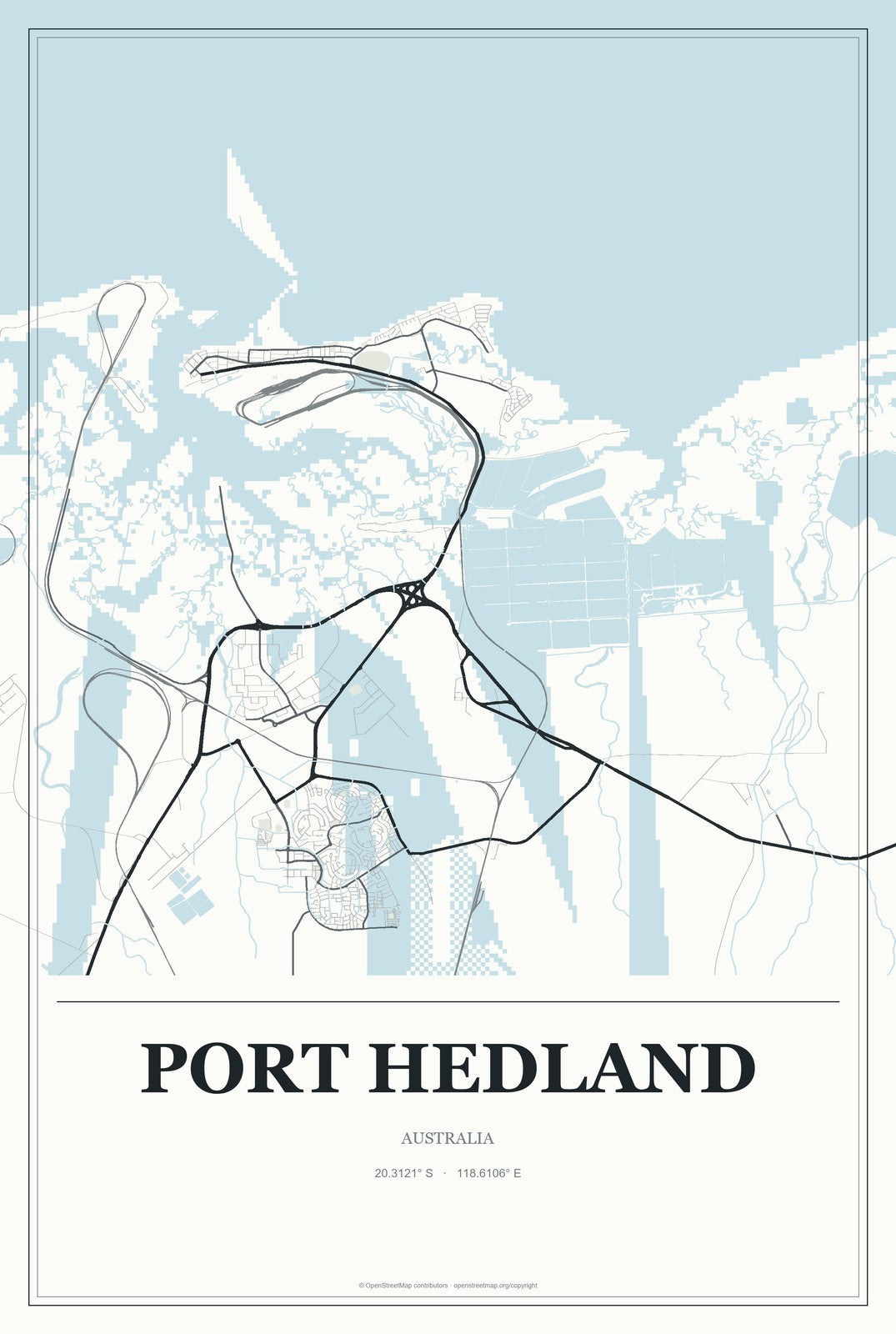 Port Hedland, Australia City Map Aluminum Sign in Gallery Air style