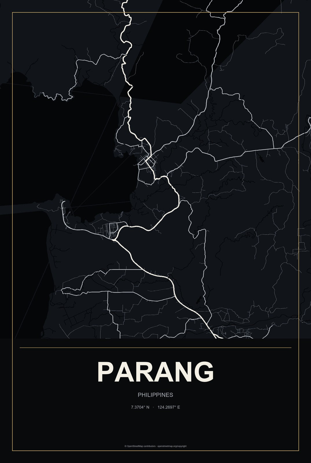 Parang, Philippines City Map Aluminum Sign in Metropolitan Noir style
