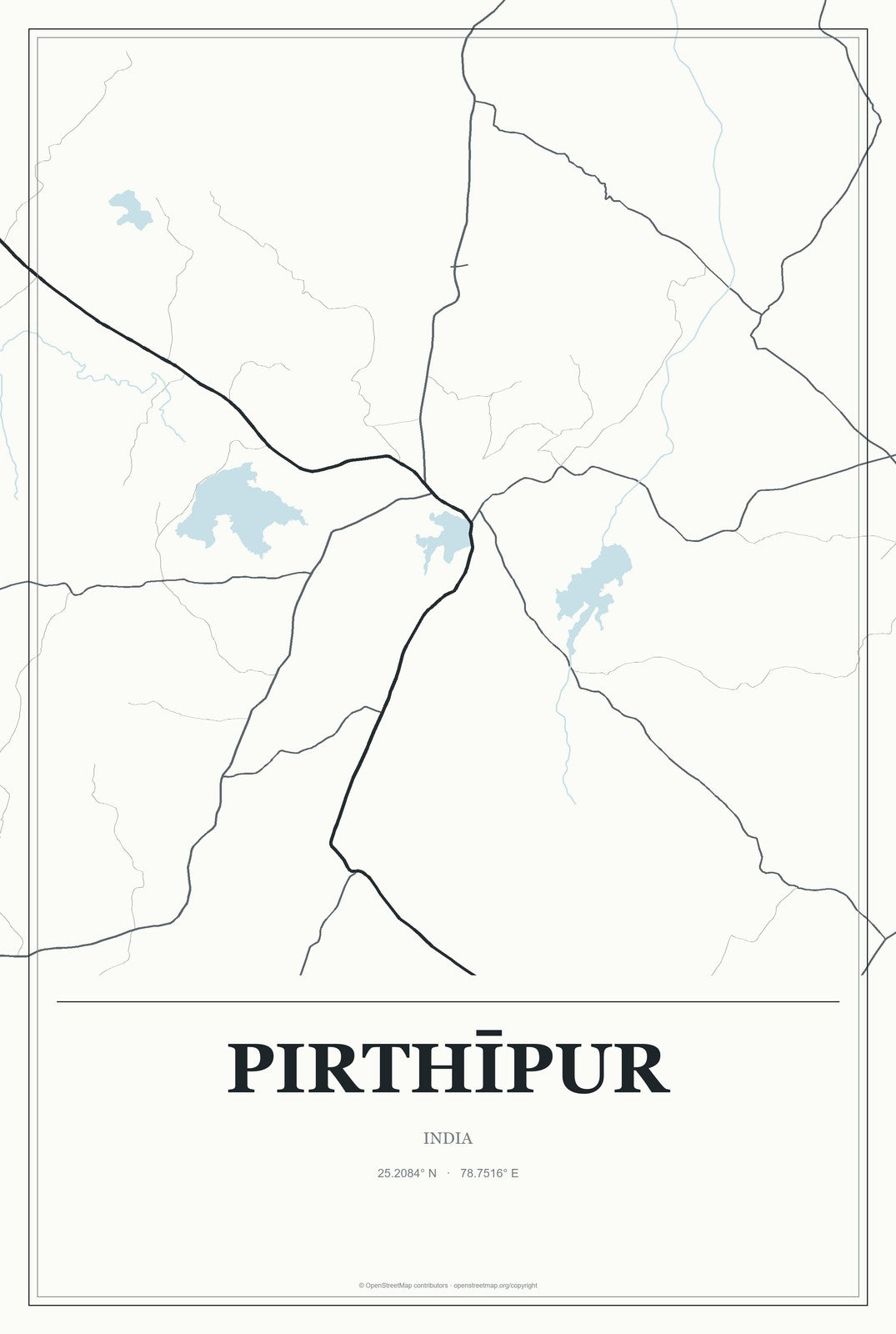 Pirthīpur, India City Map Aluminum Sign in Gallery Air style