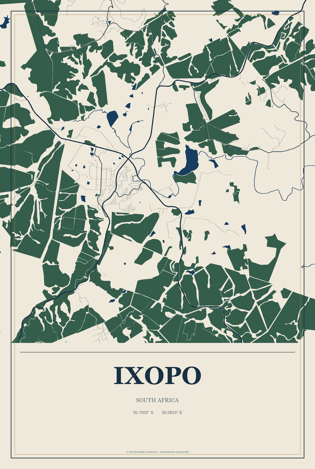 Ixopo, South Africa City Map Aluminum Sign in Coastal Cutout style