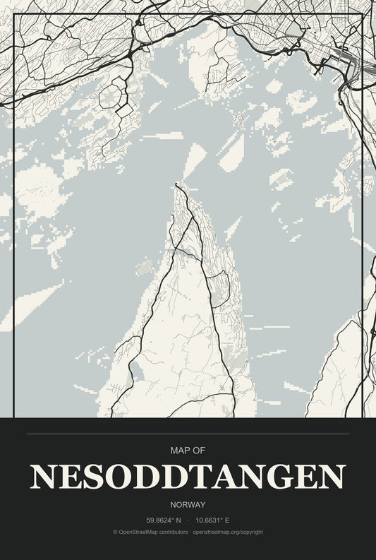 Nesoddtangen, Norway City Map Aluminum Sign in Museum Plaque style