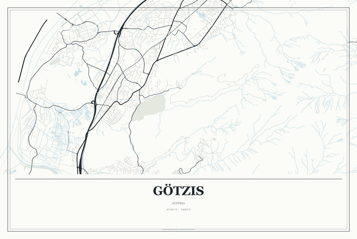 Götzis, Austria City Map Aluminum Sign in Gallery Air style