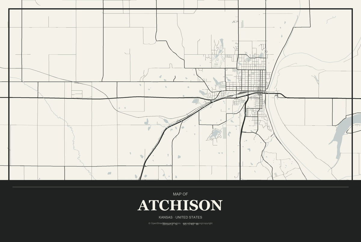 Atchison, Kansas City Map Aluminum Sign in Museum Plaque style