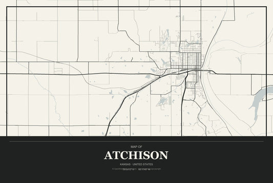 Atchison, Kansas City Map Aluminum Sign in Museum Plaque style