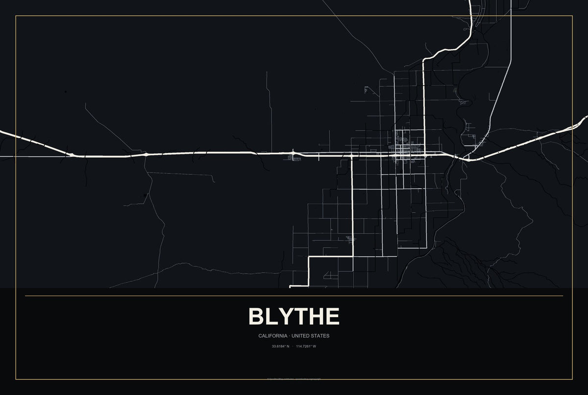 Blythe, California City Map Aluminum Sign in Metropolitan Noir style