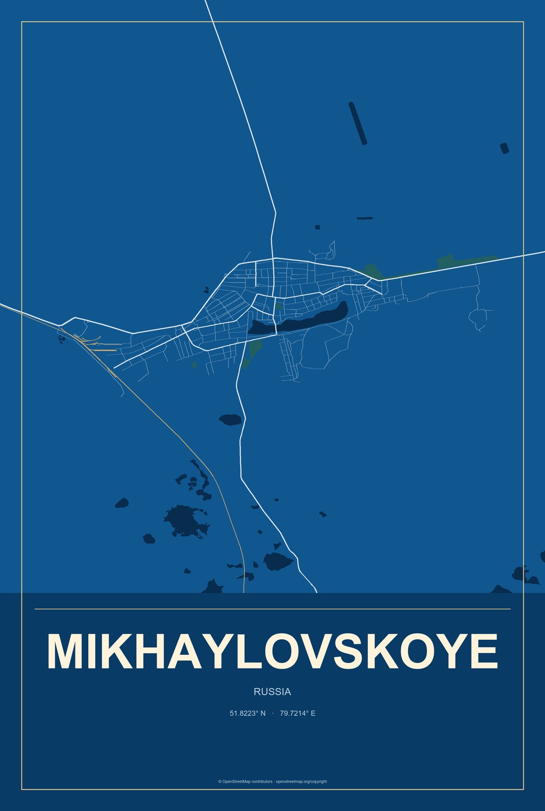 Mikhaylovskoye, North Ossetia–Alania, Russia City Map Aluminum Sign in Harbor Cobalt style