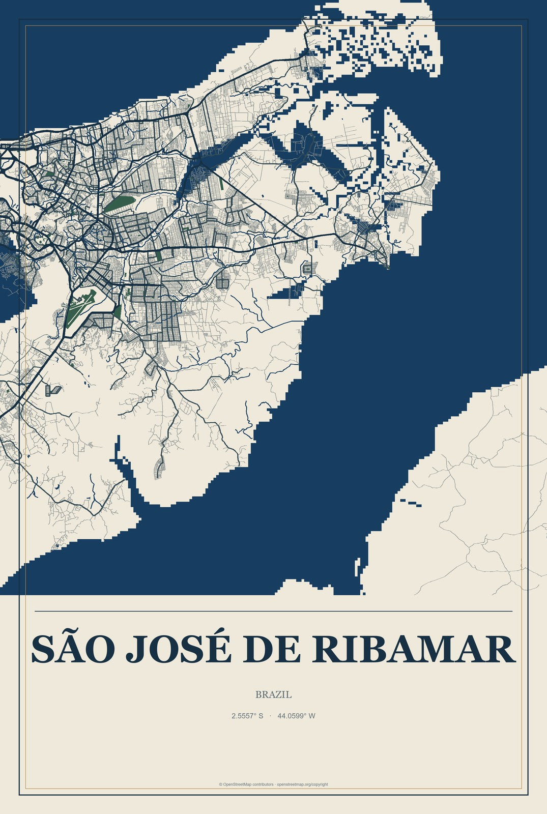 São José de Ribamar, Brazil City Map Aluminum Sign in Coastal Cutout style