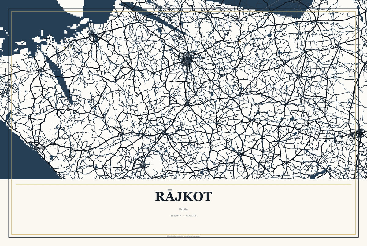 Rājkot, India City Map Aluminum Sign in Citrine Modern style