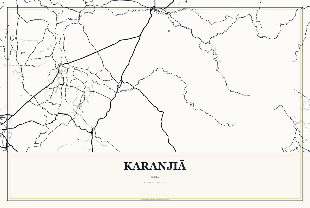 Karanjiā, India City Map Aluminum Sign in Citrine Modern style
