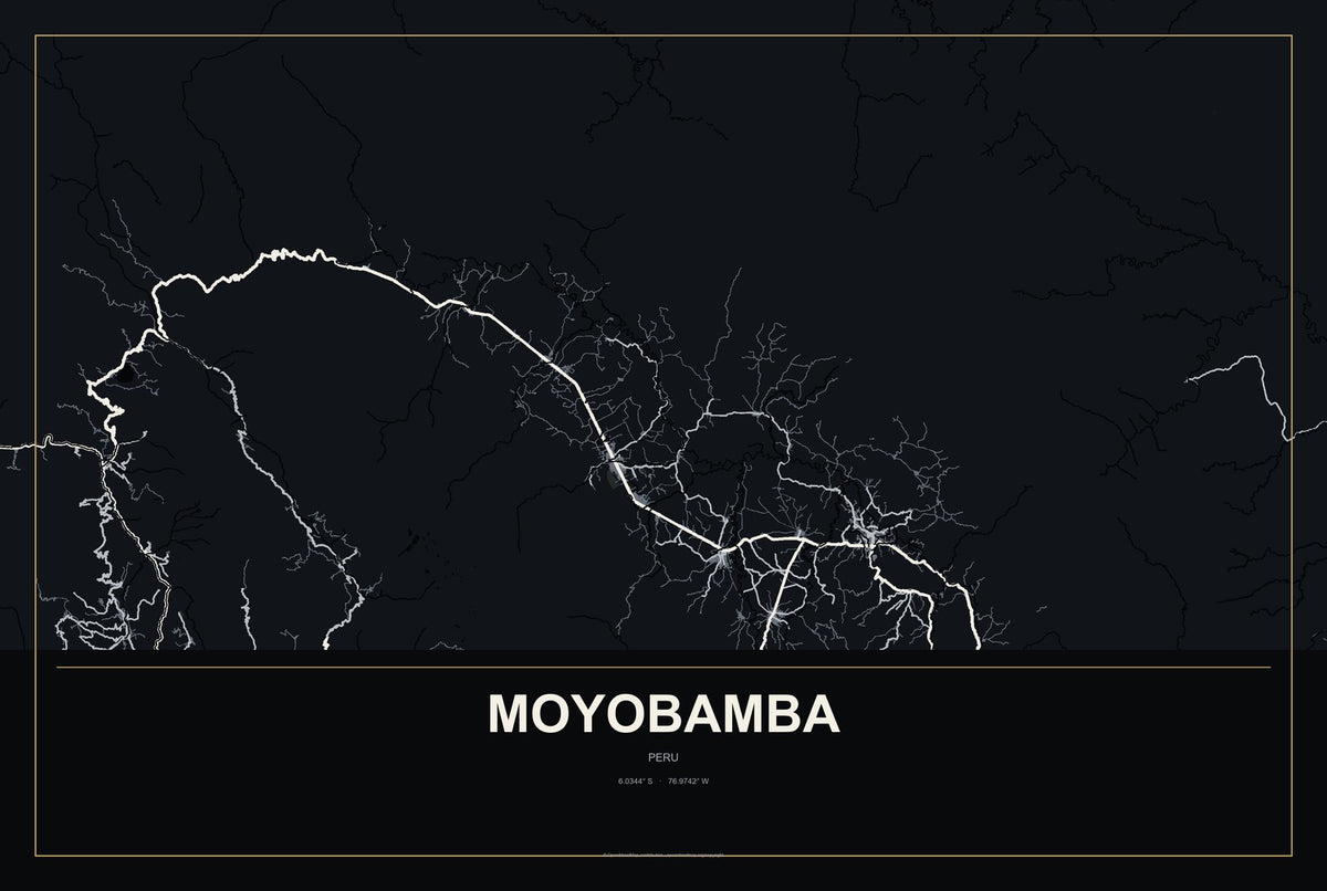 Moyobamba, Peru City Map Aluminum Sign in Metropolitan Noir style