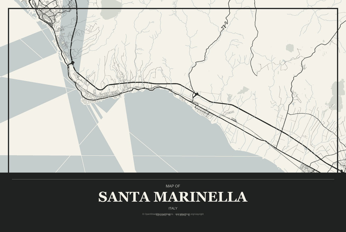 Santa Marinella, Italy City Map Aluminum Sign in Museum Plaque style