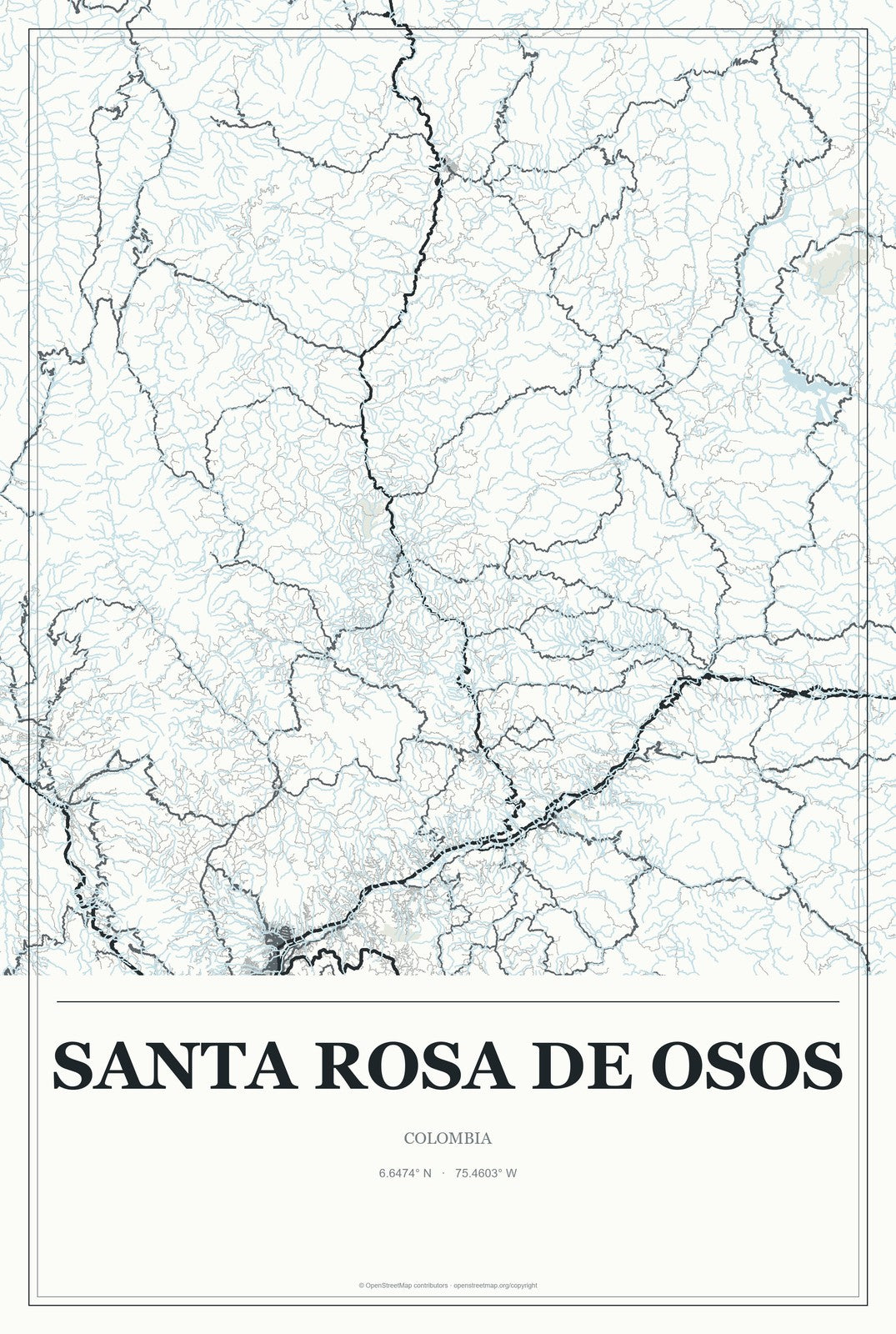 Santa Rosa de Osos, Colombia City Map Aluminum Sign in Gallery Air style