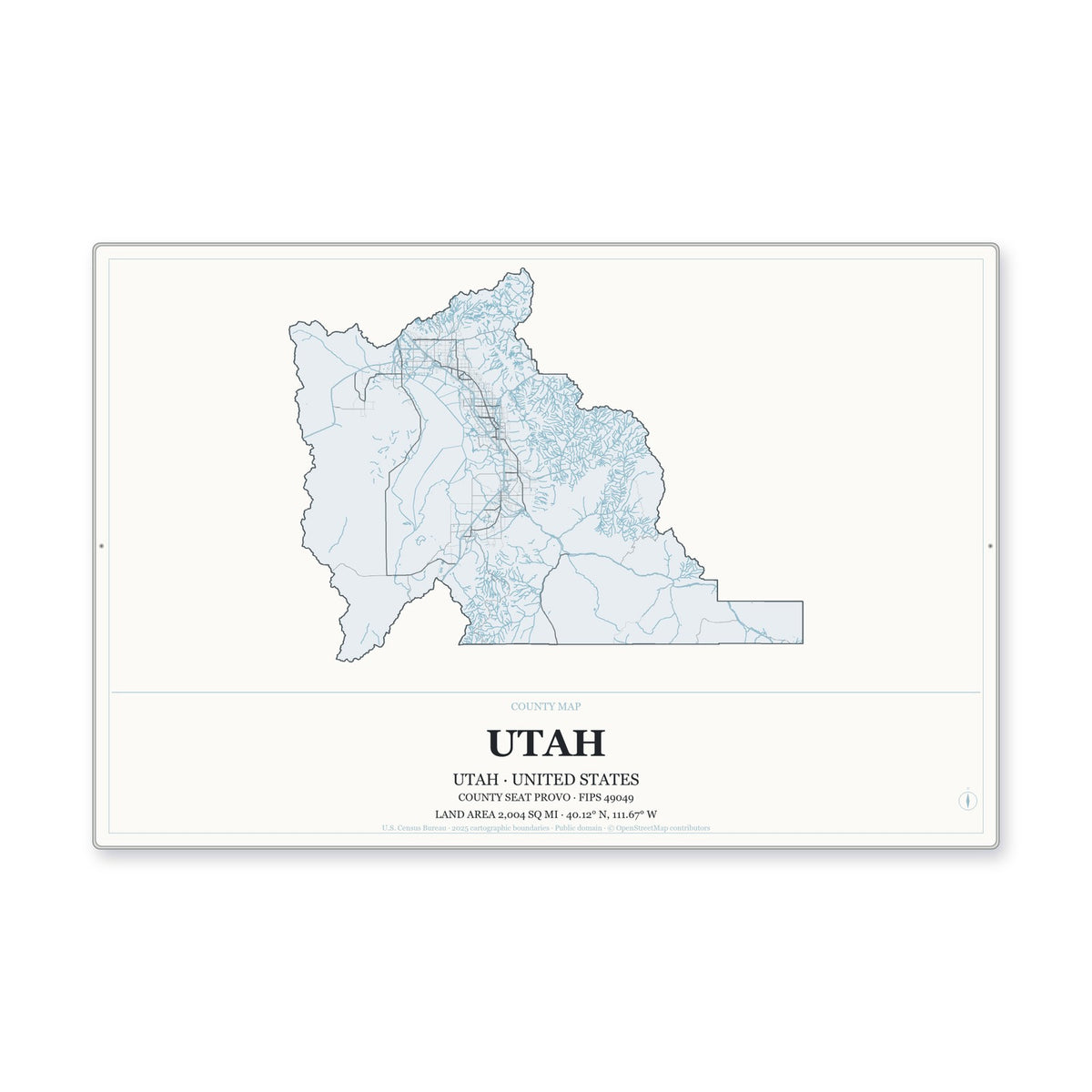 Utah County, Utah Map Aluminum Sign in Gallery Air style