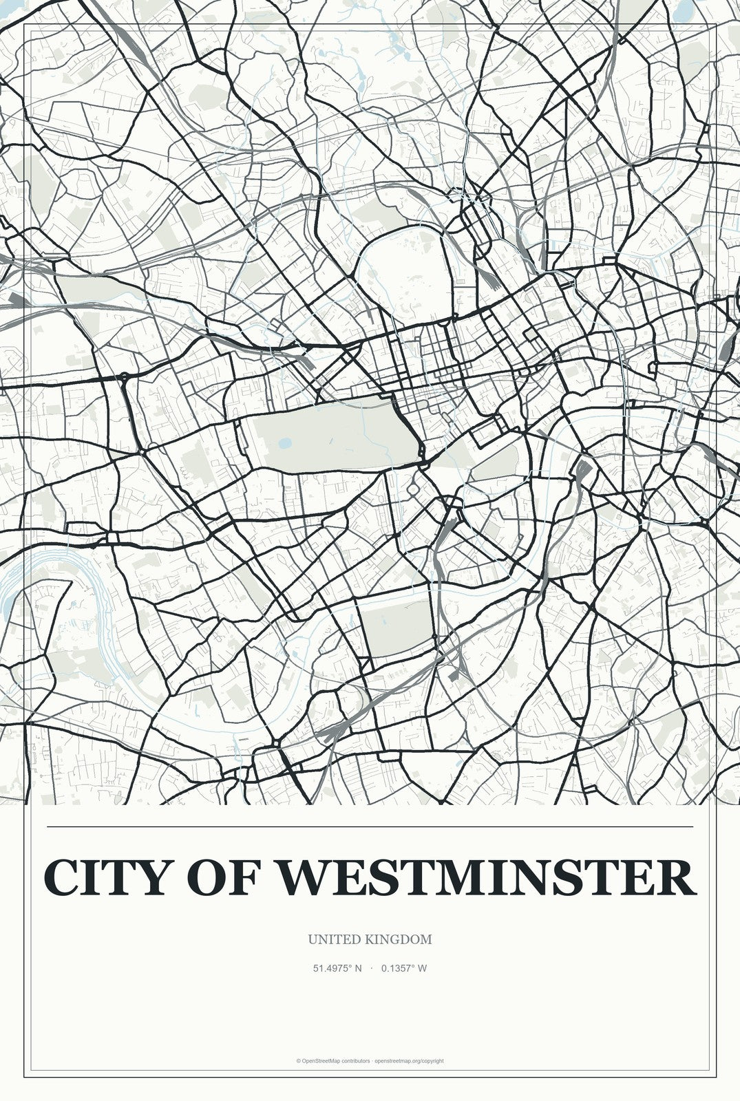 City of Westminster, United Kingdom City Map Aluminum Sign in Gallery Air style