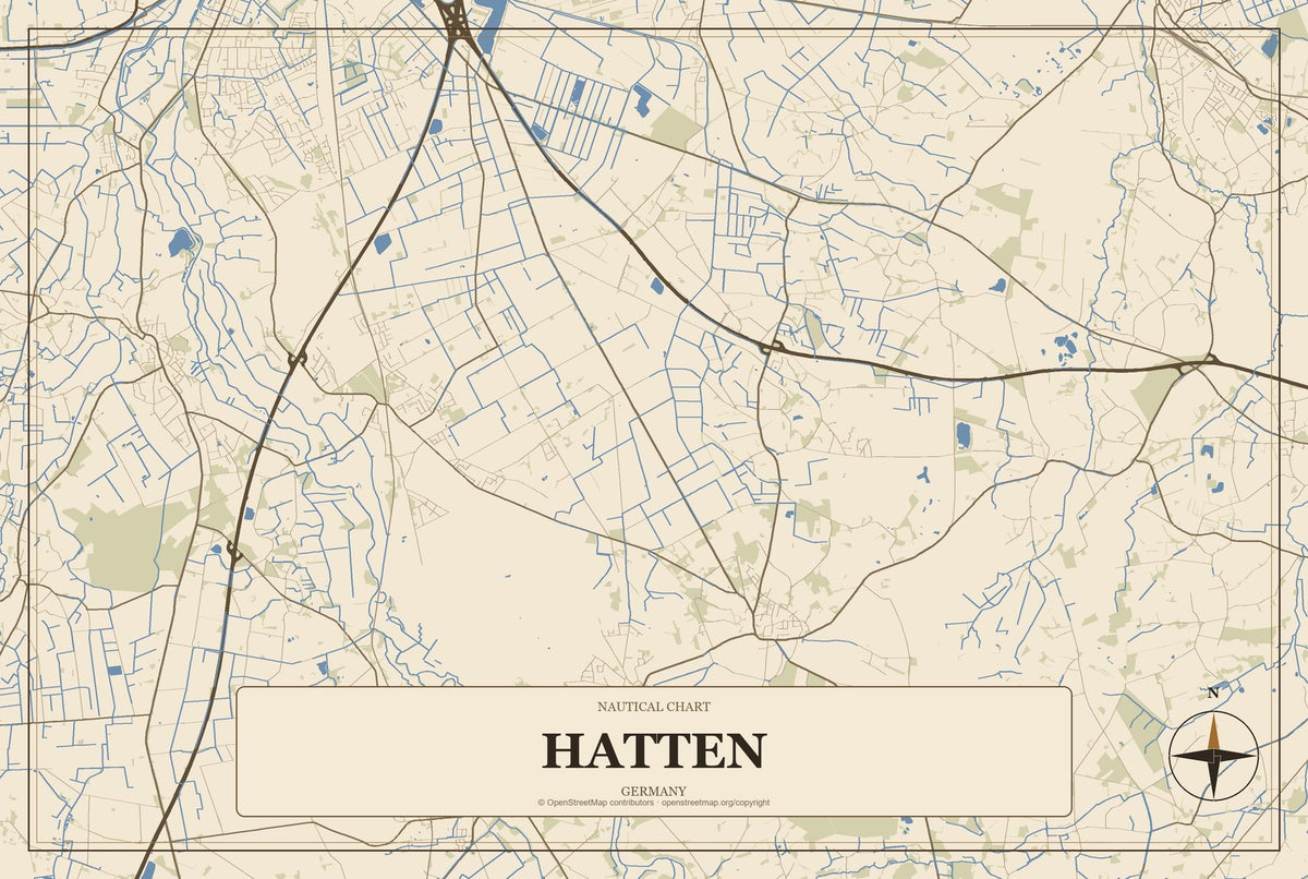 Hatten, Germany City Map Aluminum Sign in Heritage Nautical style