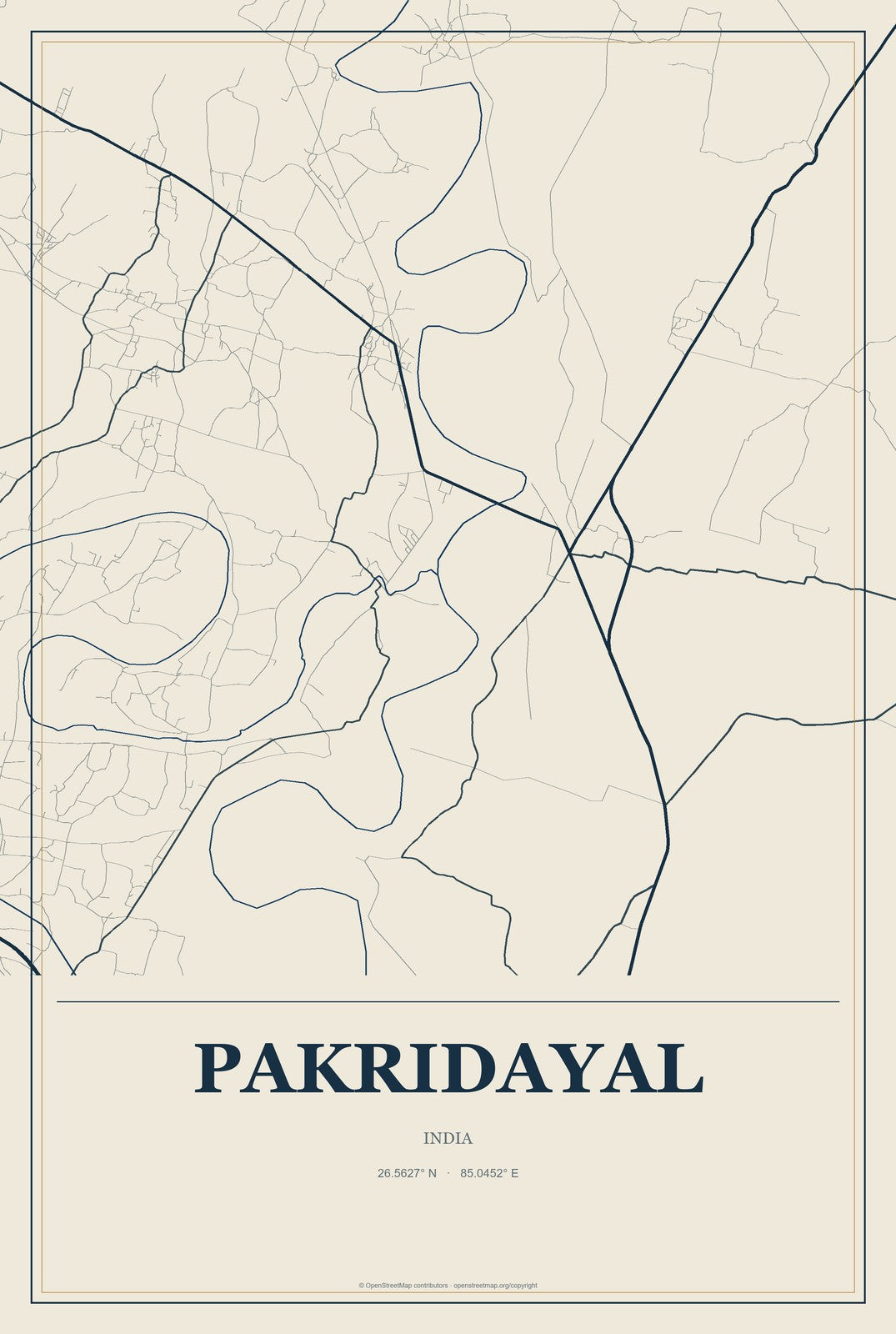 Pakridayal, India City Map Aluminum Sign in Coastal Cutout style